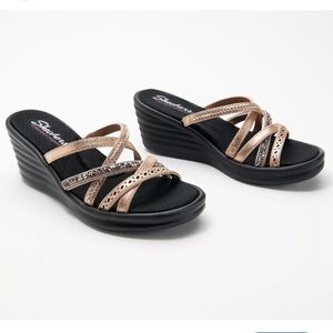 Skechers Lassie Wedge Rose Gold Memory Foam Sandals